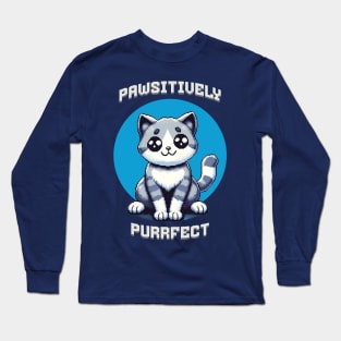 Pawsitively Purrfect Kitten Pixel Art Long Sleeve T-Shirt